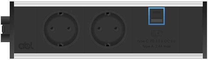 Модул Fusion 3M с 2х Шуко и USB тип A+C, цвят Черен/Алуминий, ABL | JAR Computers Модул Fusion 3M с 2х Шуко и USB тип A+C, цвят Черен/Алуминий, ABL