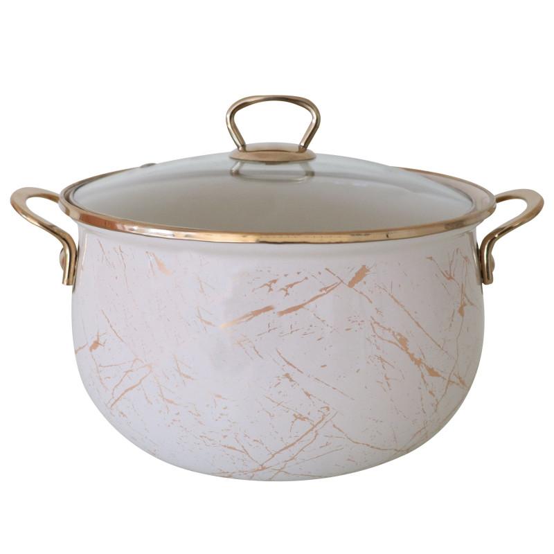 Тенджера Goldmann GM 8017-20B, 4L, 20х13 см, Емайлирана, Индукция и фурна, Златист/Мрамор