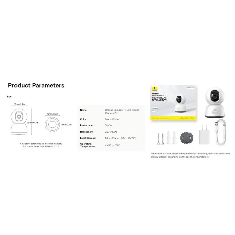 Домашна видеокамера - Baseus P1 Lite Home Smart Security Camera 2K (бял) | JAR Computers Домашна видеокамера - Baseus P1 Lite Home Smart Security Camera 2K (бял)