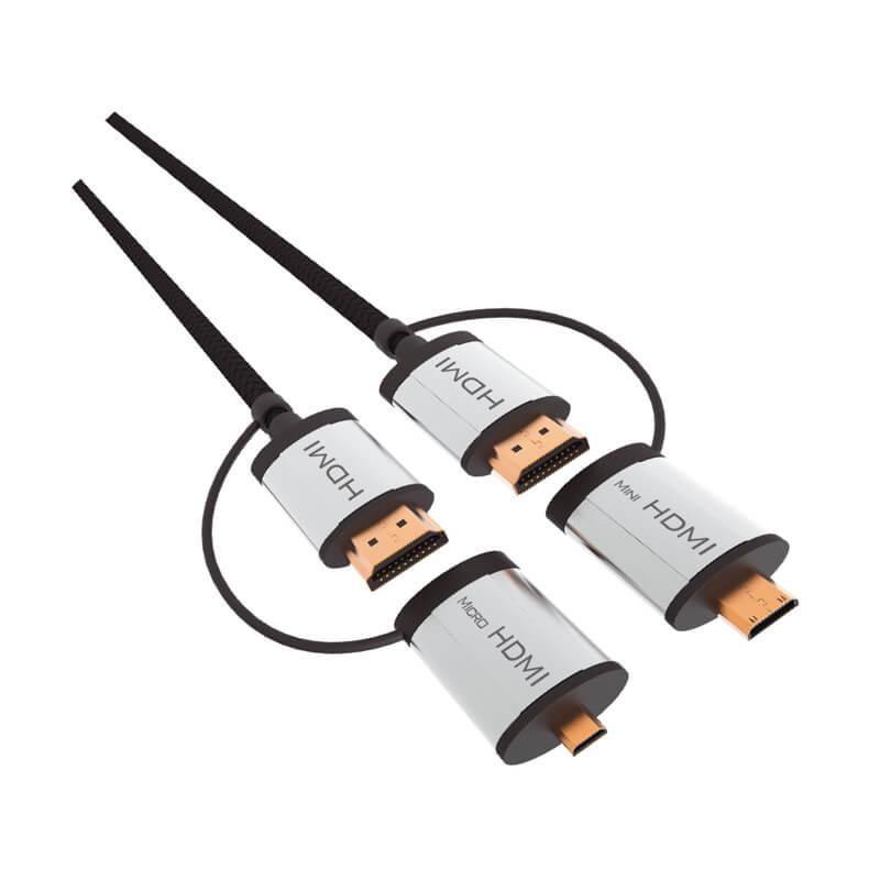 HDMI кабел с преходници за всички HDMI стандарти (1.5 метра) - Omega HDMI to micro HDMI to mini HDMI Cable | JAR Computers HDMI кабел с преходници за всички HDMI стандарти (1.5 метра) - Omega HDMI to micro HDMI to mini HDMI Cable