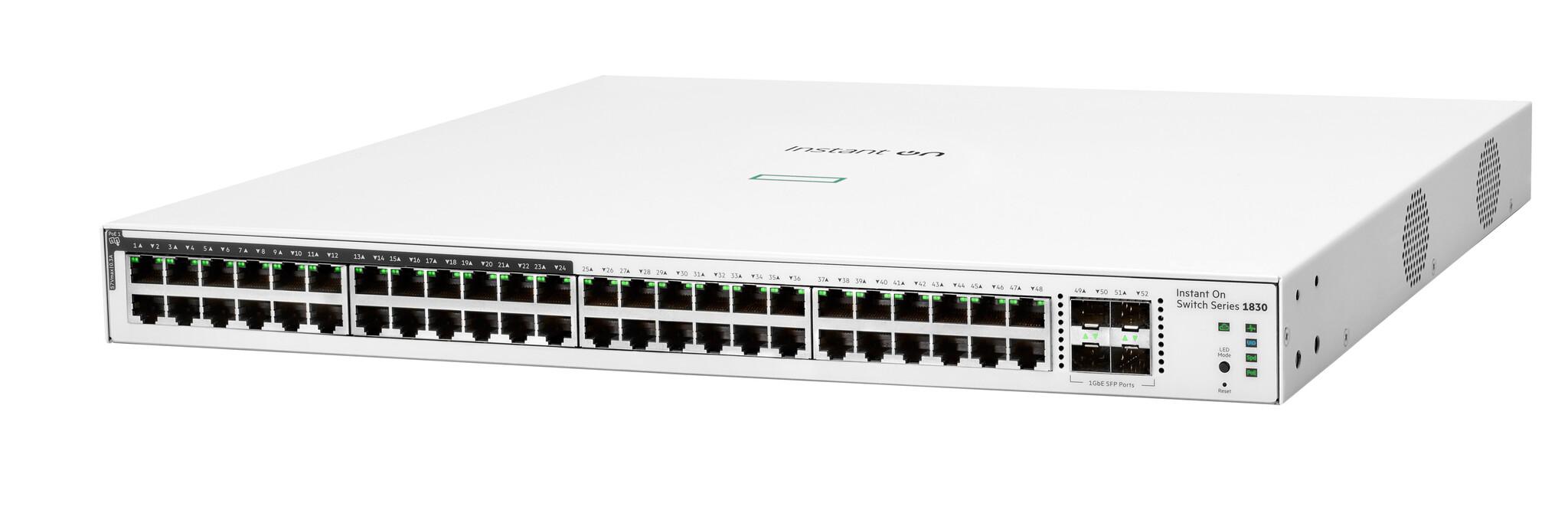 HPE Aruba Networking Networking Instant On Switch 48p Gigabit CL4 PoE 4p SFP 370W 1830 Управляем L2 Gigabit Ethernet (10/100/1000) Захранване по Ethernet (PoE) 1U | JAR Computers HPE Aruba Networking Networking Instant On Switch 48p Gigabit CL4 PoE 4p SFP 370W 1830 Управляем L2 Gigabit Ethernet (10/100/1000) Захранване по Ethernet (PoE) 1U