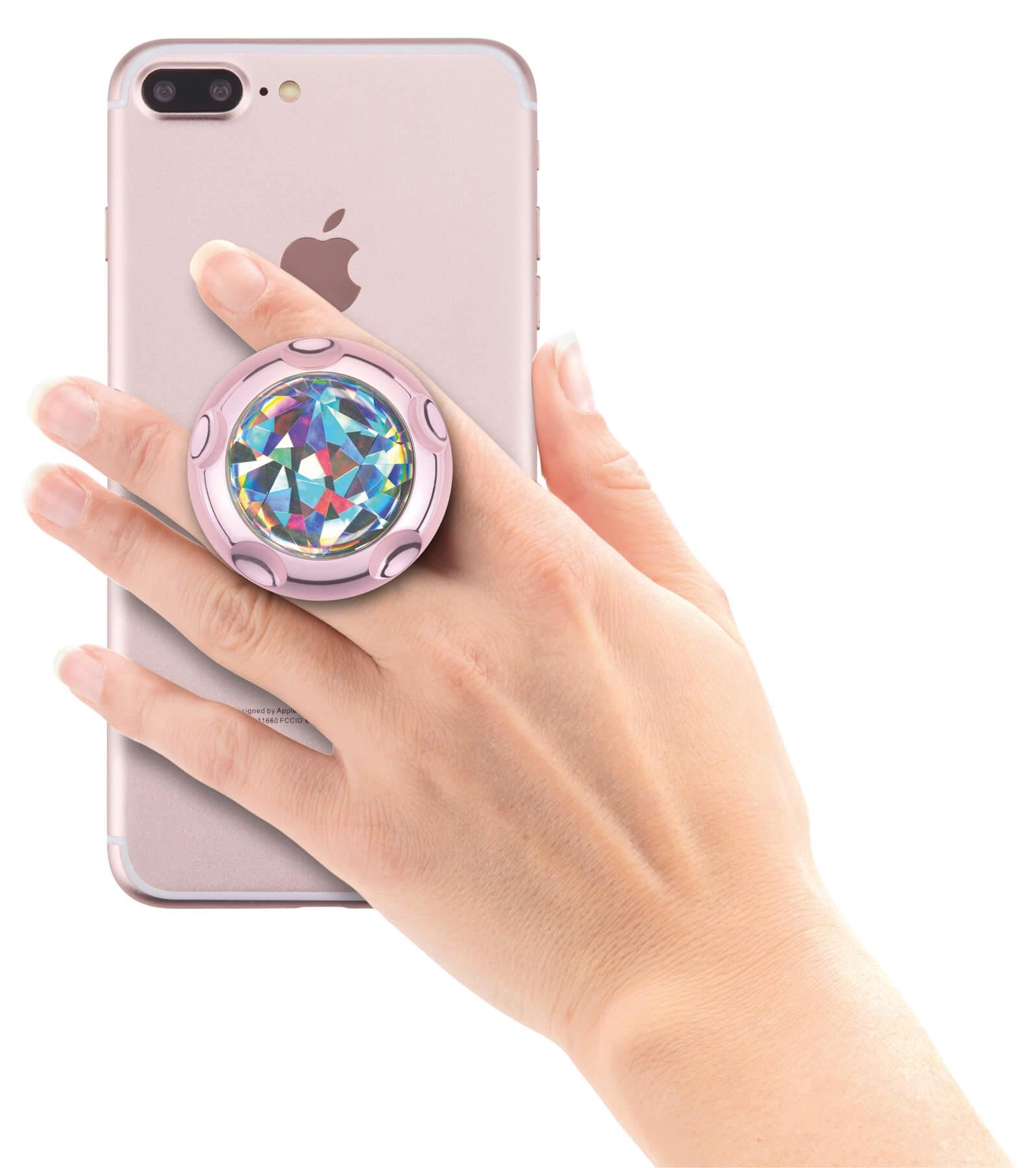 Jumpop Glamour Diamond Cut Smartphone-Fingerholder  - поставка и аксесоар против изпускане на вашия смартфон (розово злато-гланц)