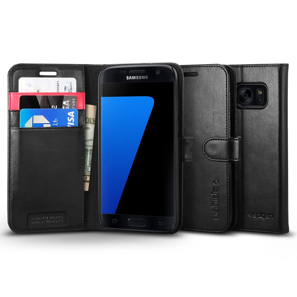 Кожен калъф, тип портфейл и поставка за Samsung Galaxy S7 - Spigen Wallet S Case (черен) | JAR Computers Кожен калъф, тип портфейл и поставка за Samsung Galaxy S7 - Spigen Wallet S Case (черен)