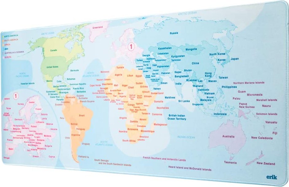 Подложка за мишка Erik - World Map, XL, мека, многоцветна