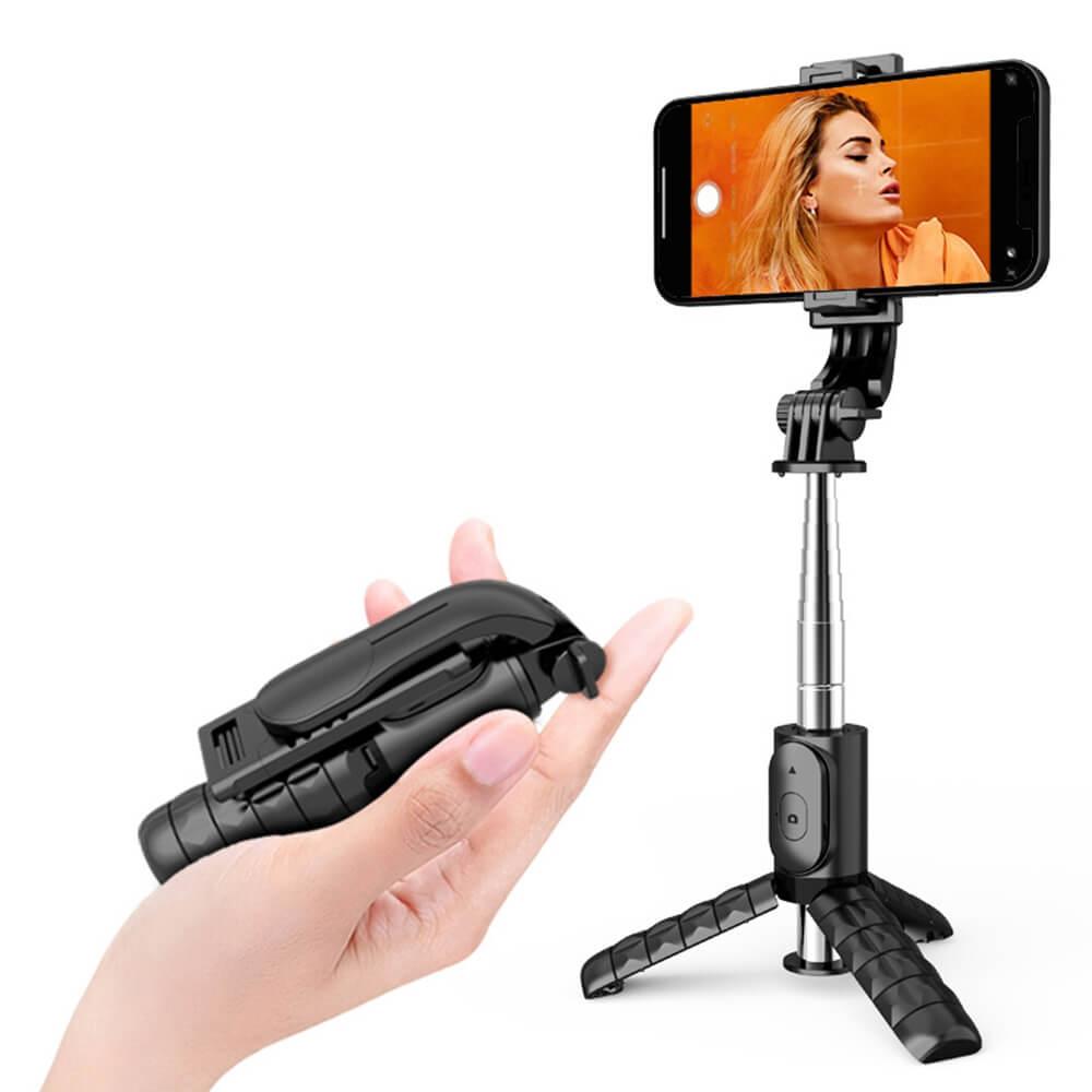 Techsuit Q11 Mini Selfie Stick Telescopic Tripod with Bluetooth Remote - разтегаем безжичен селфи стик и трипод за мобилни телефони (черен)