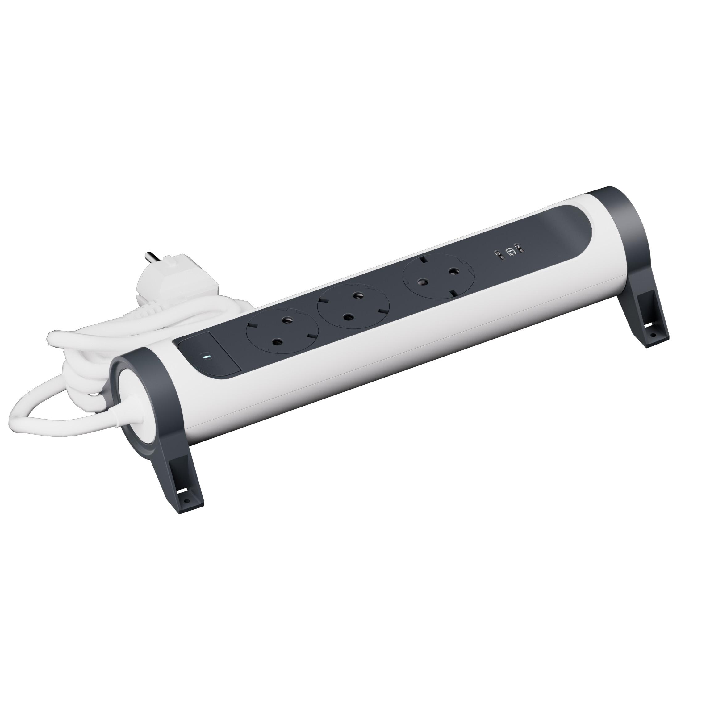 694440 Разклонител шуко 3X2P+E, USB C+C, 20W, кабел 1,5 м, бяло/черно, Legrand