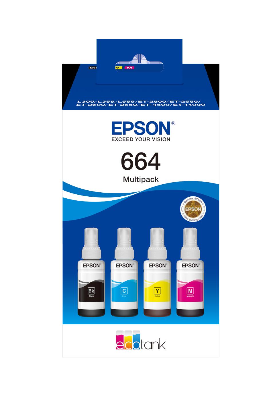 Комплект 4 бутилки мастило за Epson Expression ET-2500 Series/EcoTank L380/L550/L360/L350/L480 Series - Ink - /664/ - C13T664640 - BK/C/M/Y - PN C13T664640 | JAR Computers Комплект 4 бутилки мастило за Epson Expression ET-2500 Series/EcoTank L380/L550/L360/L350/L480 Series - Ink - /664/ - C13T664640 - BK/C/M/Y - PN C13T664640