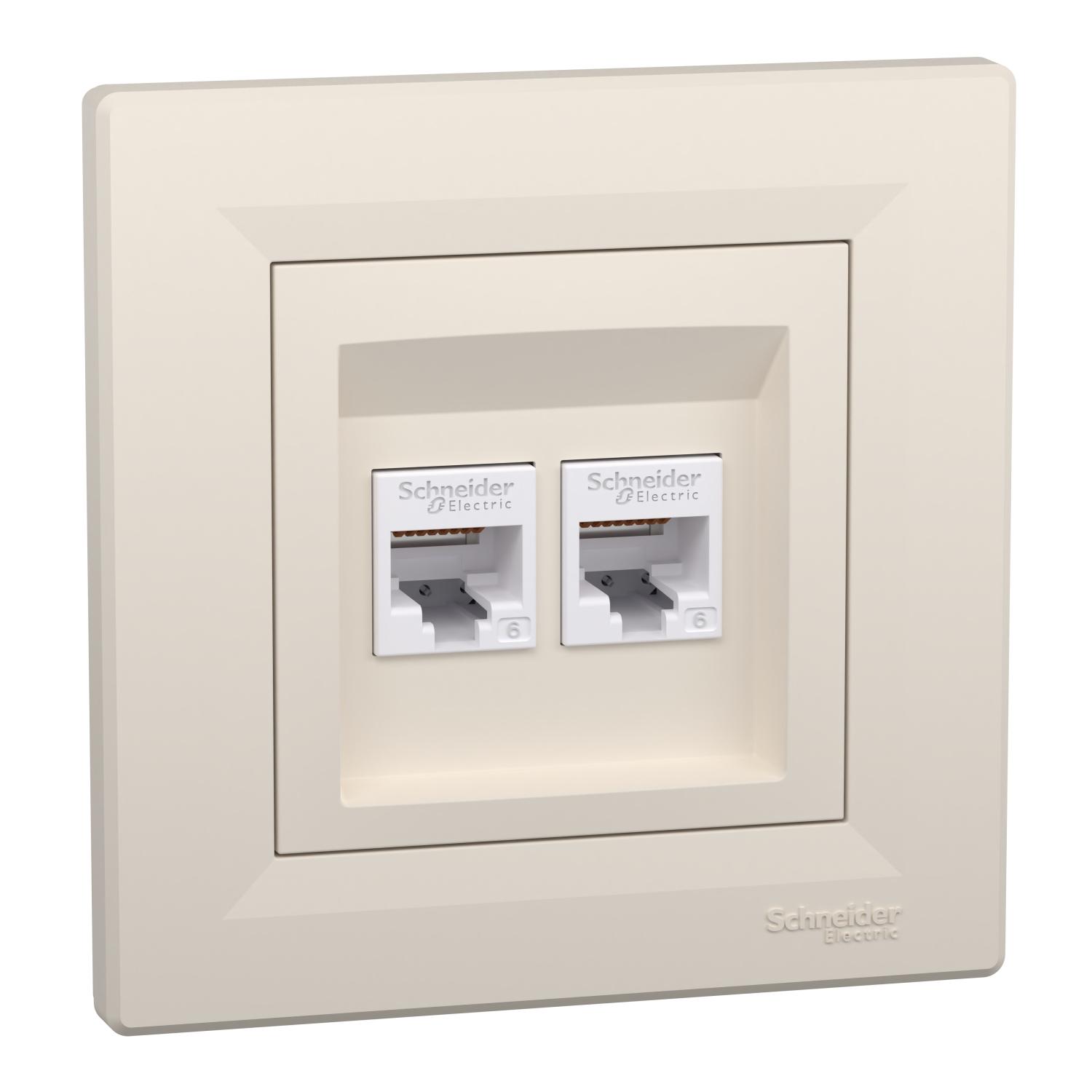Розетка 2x RJ45 UTP Cat.6 Крем - Schneider Electric Asfora EPH4800123 | JAR Computers Розетка 2x RJ45 UTP Cat.6 Крем - Schneider Electric Asfora EPH4800123