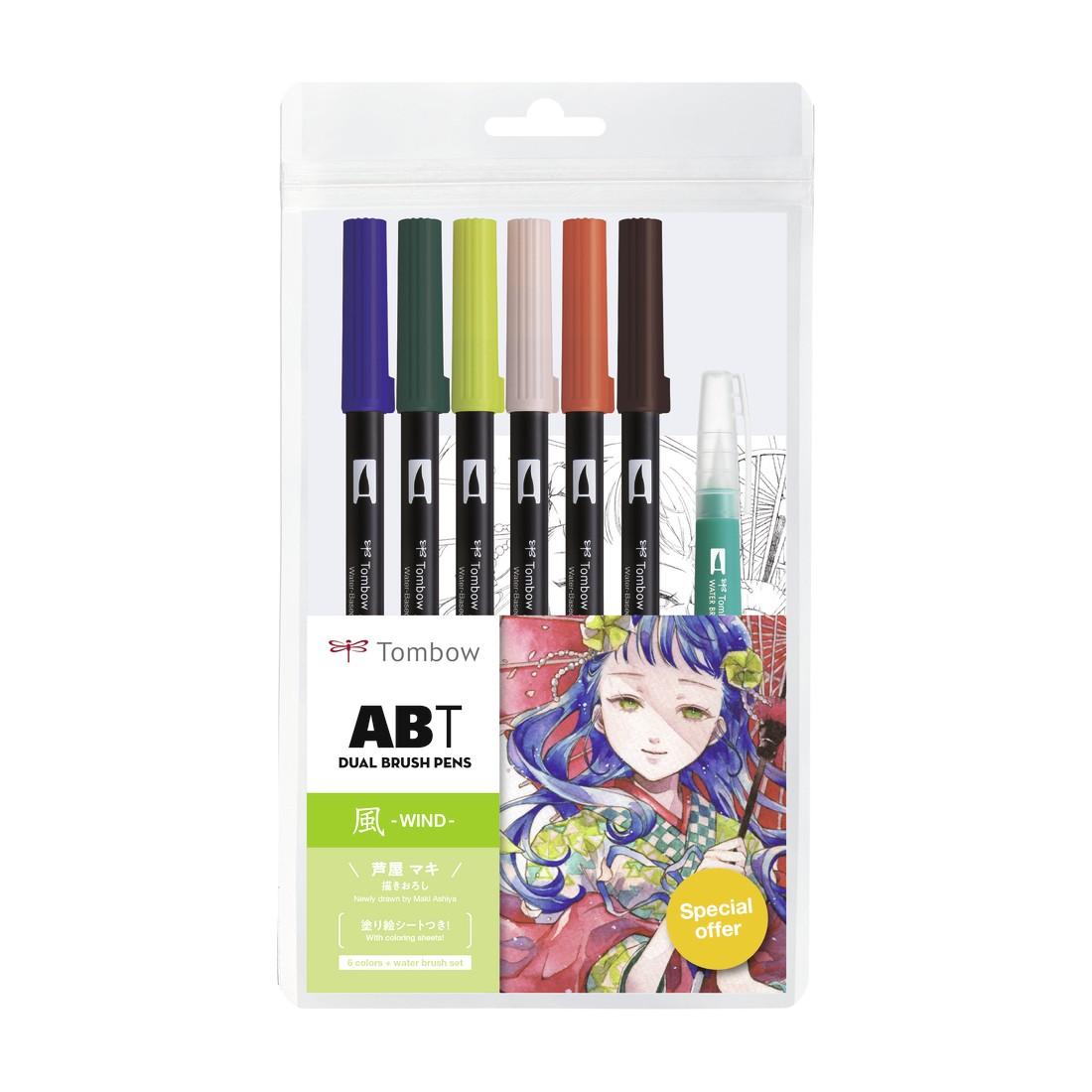 Двувърхи маркери Tombow ABT Dual Brush MANGA WIND, объл връх и четка, 6 цвята + четка и макет | JAR Computers Двувърхи маркери Tombow ABT Dual Brush MANGA WIND, объл връх и четка, 6 цвята + четка и макет