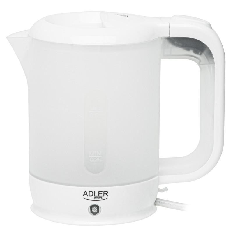 Електрическа кана Adler AD 1381, 900W, 0.5 л, 2 чаши и лъжичка, Защита от работа вода, Бял
