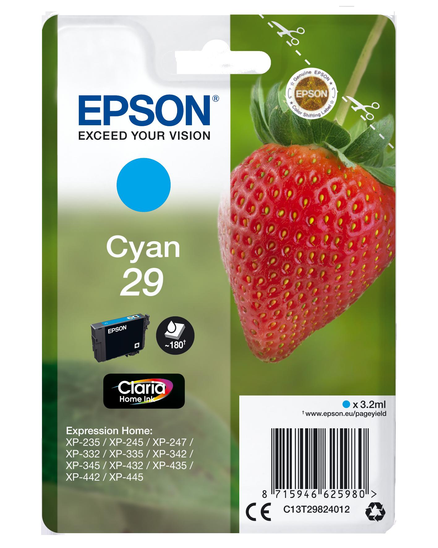 Глава за Epson Expression Home XP240/XP250/XP330/XP340/XP350/XP430/XP440/XP450 Series - Ink - /29/ / C13T29824012 - Cyan - PN C13T29824012 | JAR Computers Глава за Epson Expression Home XP240/XP250/XP330/XP340/XP350/XP430/XP440/XP450 Series - Ink - /29/ / C13T29824012 - Cyan - PN C13T29824012