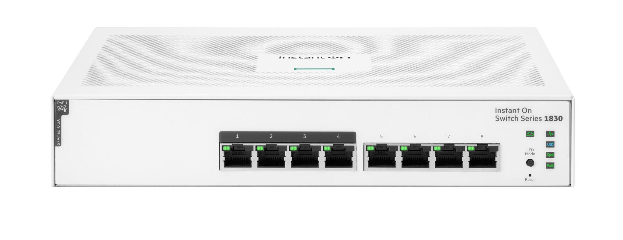 HPE Aruba Networking Networking Instant On Switch 8p Gigabit CL4 PoE 65W 1830 Управляем L2 Gigabit Ethernet (10/100/1000) Захранване по Ethernet (PoE) 1U | JAR Computers HPE Aruba Networking Networking Instant On Switch 8p Gigabit CL4 PoE 65W 1830 Управляем L2 Gigabit Ethernet (10/100/1000) Захранване по Ethernet (PoE) 1U