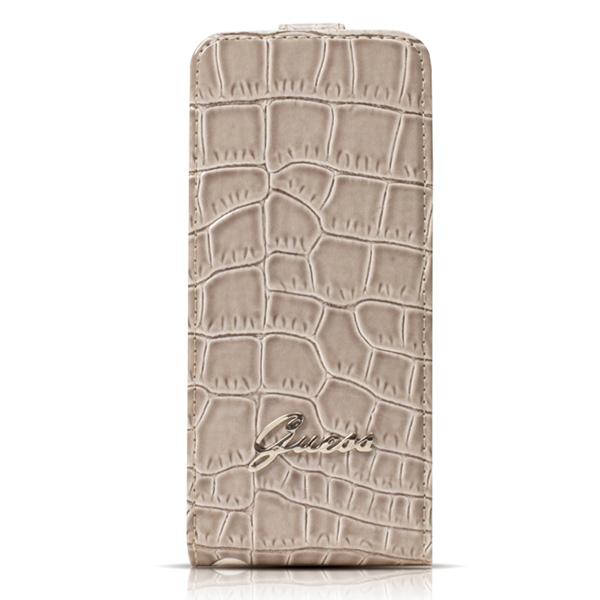 Кожен флип калъф с метално лого за iPhone 5, iPhone 5S, iPhone SE - Guess Flip Case Croco (бежав) | JAR Computers Кожен флип калъф с метално лого за iPhone 5, iPhone 5S, iPhone SE - Guess Flip Case Croco (бежав)