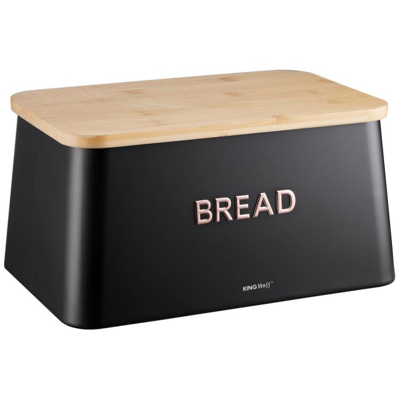 Кутия за хляб с капак за рязане Kinghoff KH 1948, 35 см, Бамбук, Стомана, Черен | JAR Computers Кутия за хляб с капак за рязане Kinghoff KH 1948, 35 см, Бамбук, Стомана, Черен