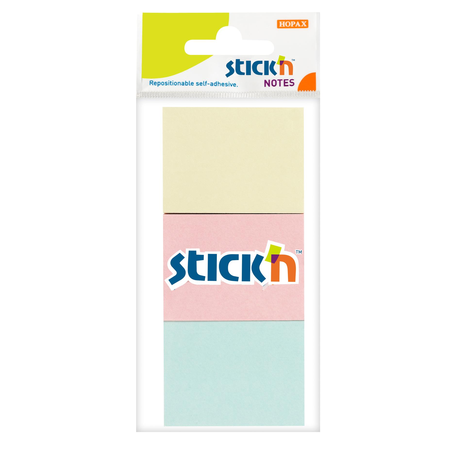 Stick'n Самозалепващи листчета, 38 x 51 mm, пастелни цветове, 100 листа, 3 броя