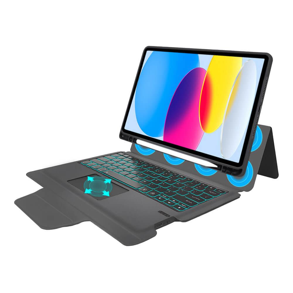 Techsuit KeyTab Pro RGB Wireless Touchpad Keyboard Case - полиуретанов калъф, клавиатура, тракпад и поставка за iPad 10 (2022) (черен)