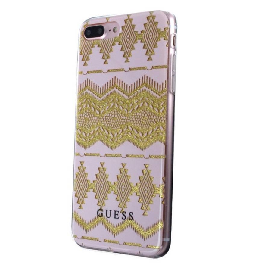 Дизайнерски термополиуретанов кейс за iPhone 8 Plus, iPhone 7 Plus, iPhone 6S Plus, iPhone 6 Plus - Guess Aztec Soft TPU Case (прозрачен-златист) | JAR Computers Дизайнерски термополиуретанов кейс за iPhone 8 Plus, iPhone 7 Plus, iPhone 6S Plus, iPhone 6 Plus - Guess Aztec Soft TPU Case (прозрачен-златист)
