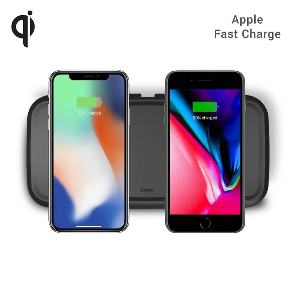 Двойна станция за безжично зареждане на Qi съвместими устройства - Zens Dual Wireless Charger Stand 15W with Power Supply ZEDC02BA (черен) | JAR Computers Двойна станция за безжично зареждане на Qi съвместими устройства - Zens Dual Wireless Charger Stand 15W with Power Supply ZEDC02BA (черен)