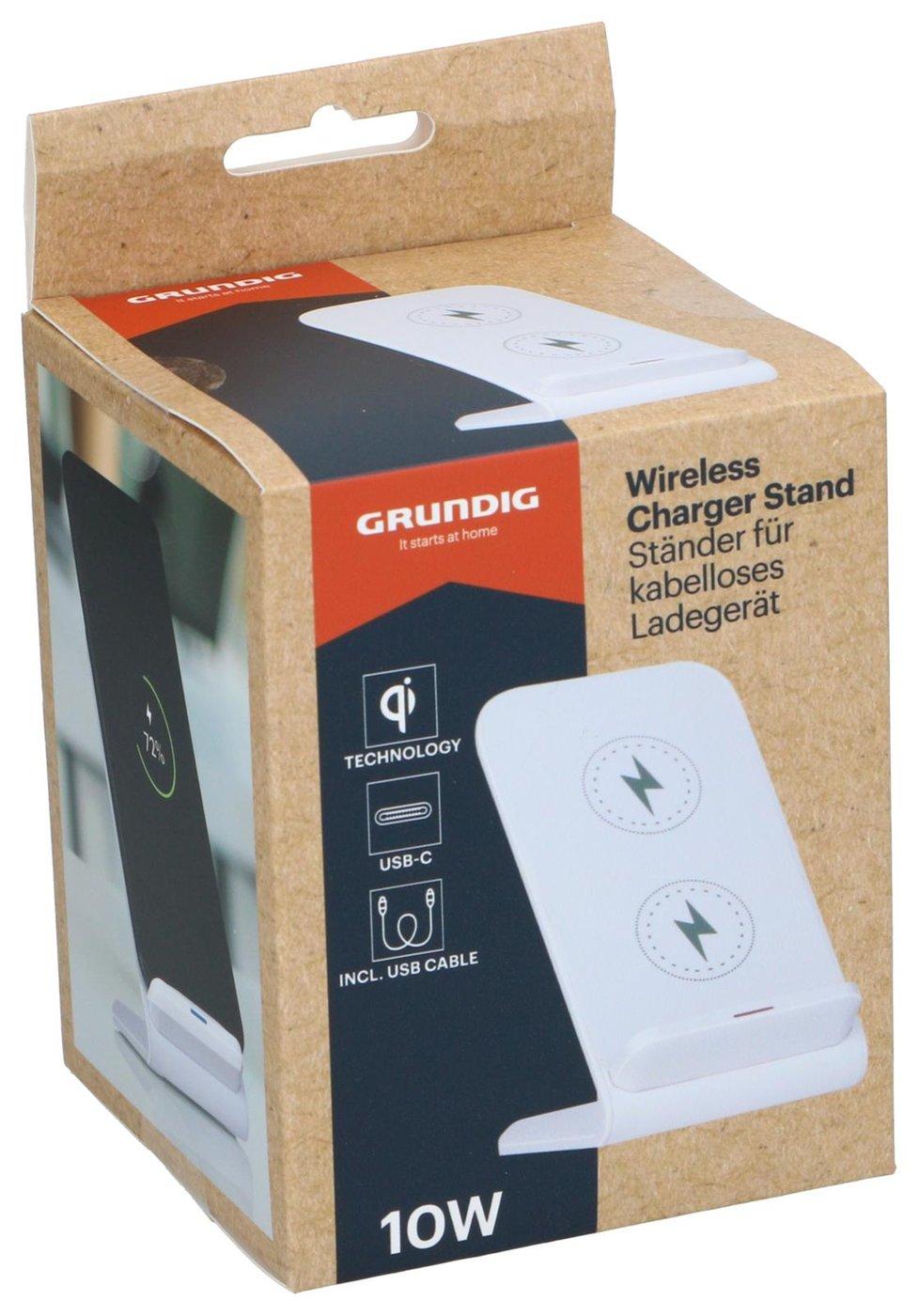 Grundig Безжично зарядно тип стойка 15W + кабел бяло