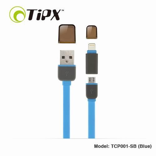 Кабел за Apple и устройства с MicroUSB - TIPX 2in1 Micro USB & Lightning Charge & Sync Cable (син) | JAR Computers Кабел за Apple и устройства с MicroUSB - TIPX 2in1 Micro USB & Lightning Charge & Sync Cable (син)