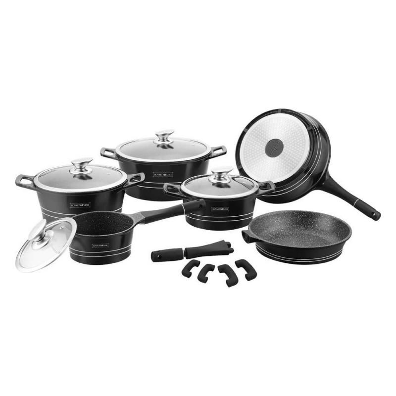 Комплект тенджери и тигани Royalty Line RL-ES1014M Black, Лят алуминий, 14 части, Мраморно покритие, Черен | JAR Computers Комплект тенджери и тигани Royalty Line RL-ES1014M Black, Лят алуминий, 14 части, Мраморно покритие, Черен