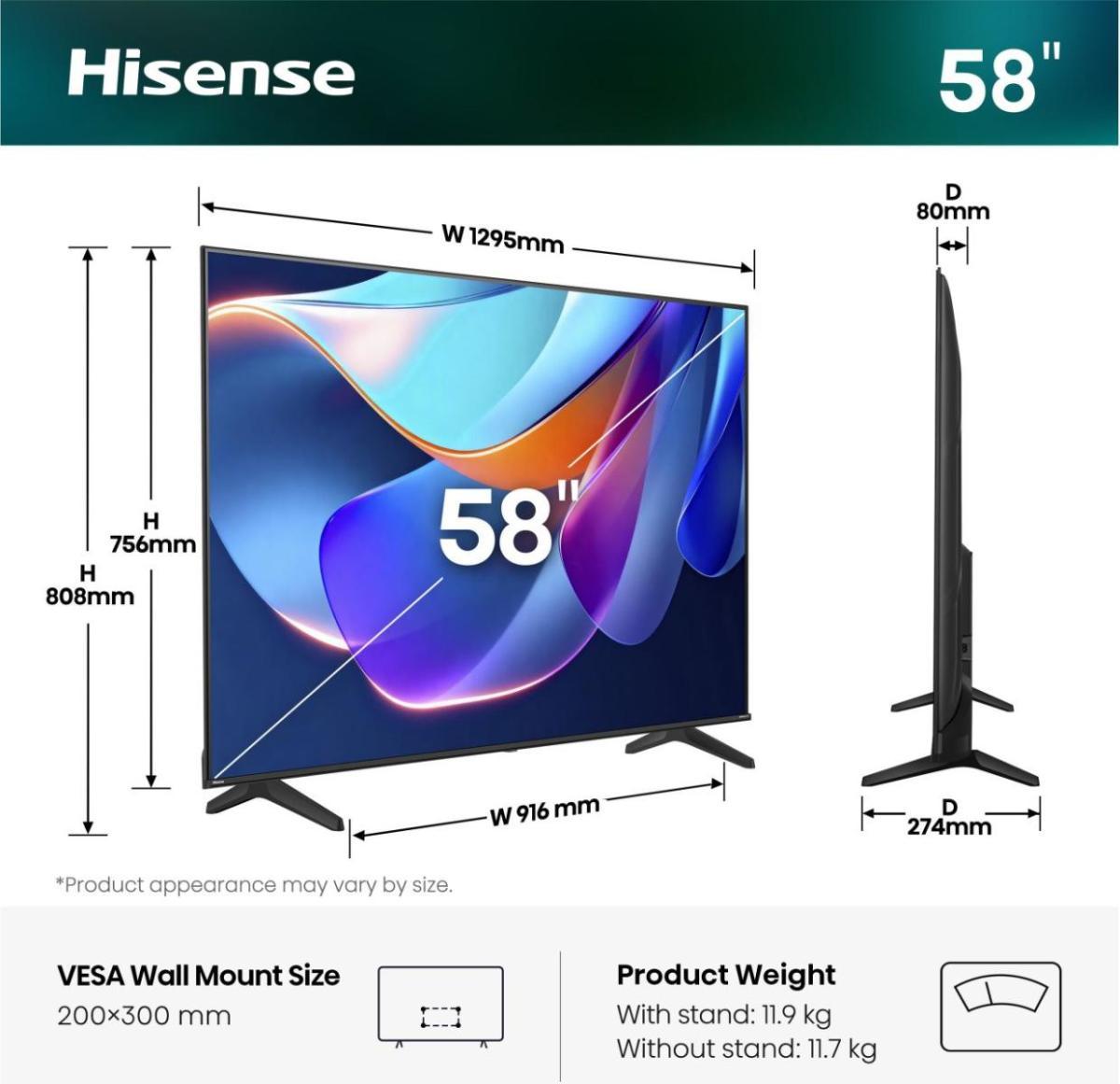 Hisense 58A6S 147.3 cm (58") 4K Ultra HD Smart TV Wi-Fi Black | JAR Computers Hisense 58A6S 147.3 cm (58") 4K Ultra HD Smart TV Wi-Fi Black