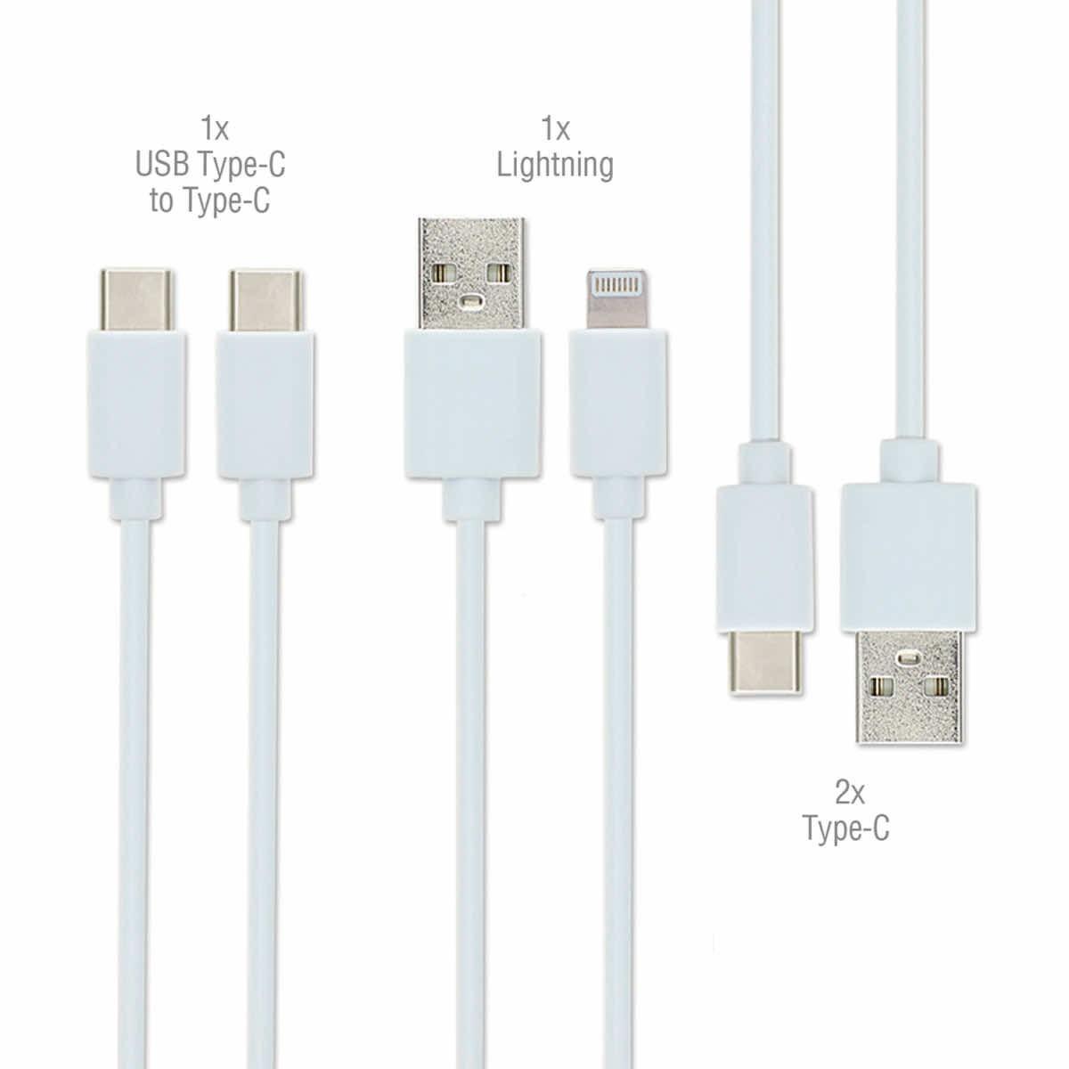 Комплект от кабели с USB-A, USB-C и Lightning конектори (4 броя) (25 см) - 4smarts Basic Cable Set 25cm (4 Pieces) (бял) | JAR Computers Комплект от кабели с USB-A, USB-C и Lightning конектори (4 броя) (25 см) - 4smarts Basic Cable Set 25cm (4 Pieces) (бял)