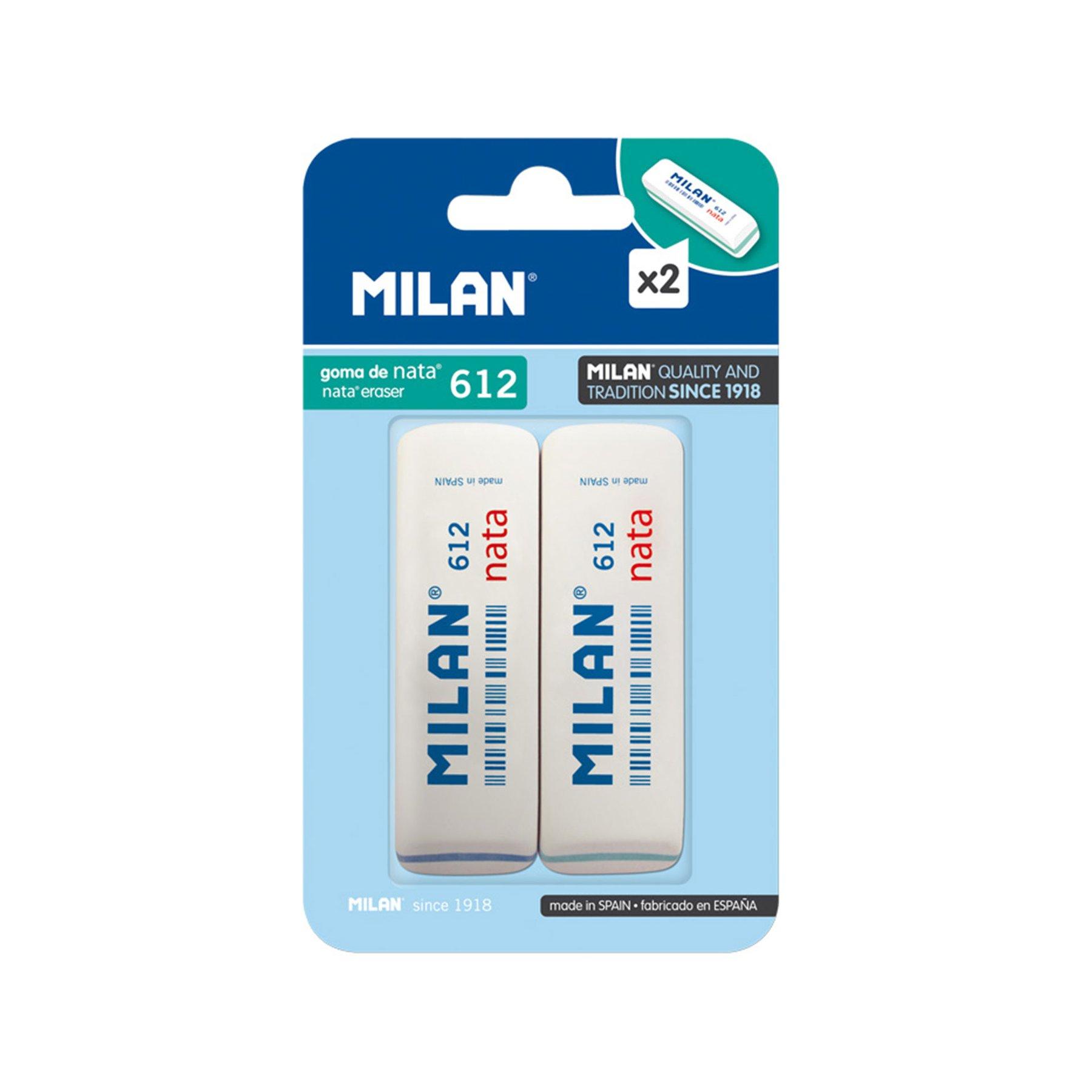 Milan Гума за молив 612 Nata, бяла, 2 броя в блистер, опаковка 25 | JAR Computers Milan Гума за молив 612 Nata, бяла, 2 броя в блистер, опаковка 25
