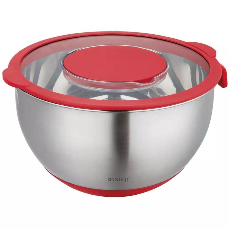 Мултифункционална купа за салата Kinghoff KH 1889, 24 см, 5 л, 3 рендета, Неплъзгаща се, Инокс/червен | JAR Computers Мултифункционална купа за салата Kinghoff KH 1889, 24 см, 5 л, 3 рендета, Неплъзгаща се, Инокс/червен