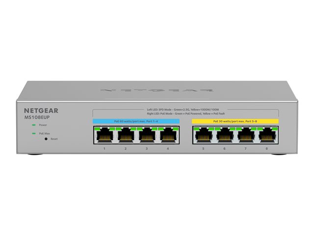 NETGEAR MS108EUP 8-Port Ultra60 PoE++ Multi-Gigabit 2.5G Ethernet Plus Switch with 230W PoE-Budget 1G/2.5G-Ports for WiFi-6-AP | JAR Computers NETGEAR MS108EUP 8-Port Ultra60 PoE++ Multi-Gigabit 2.5G Ethernet Plus Switch with 230W PoE-Budget 1G/2.5G-Ports for WiFi-6-AP