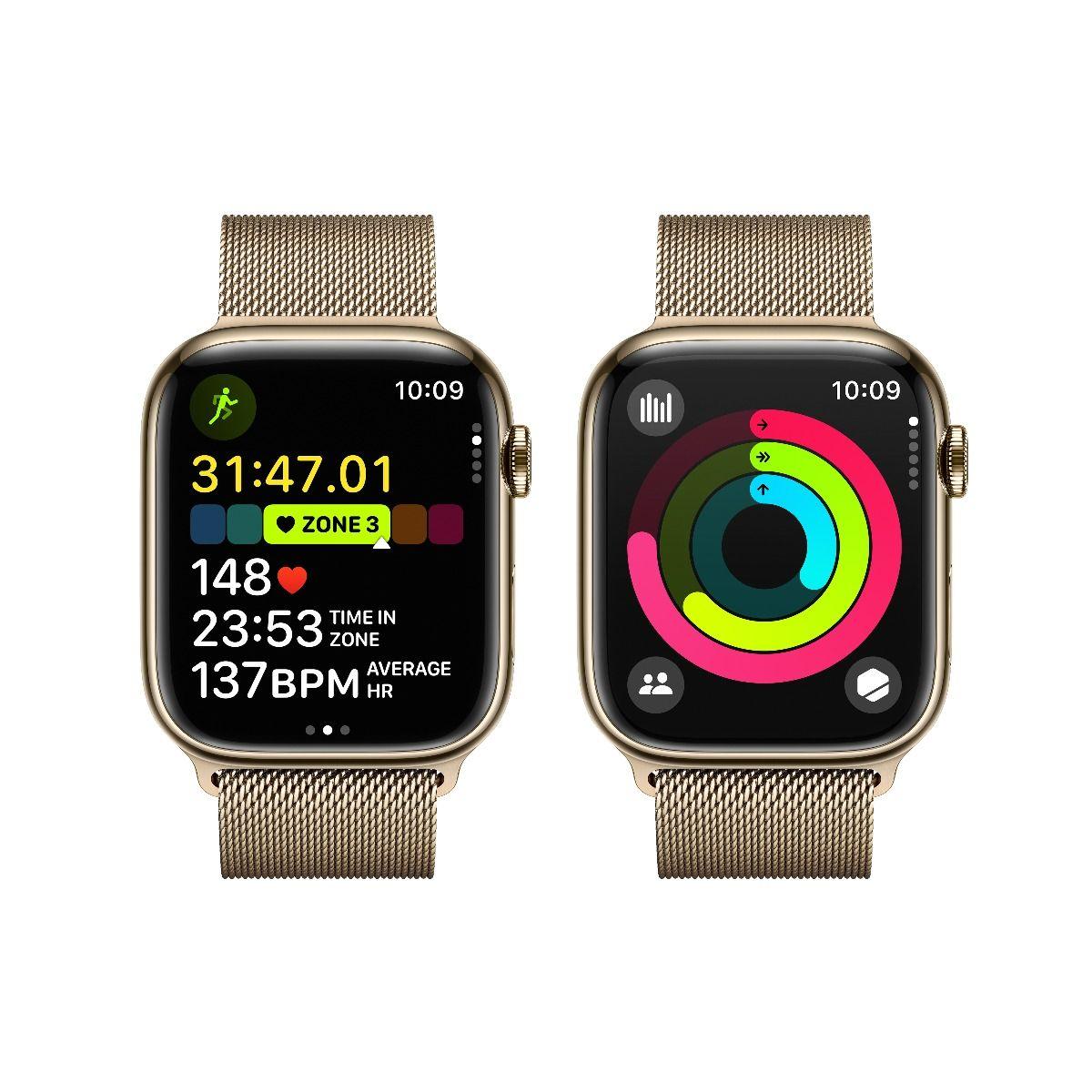 Умен часовник от Apple - Apple Watch Series 9 Cellular, 45mm Gold Stainless Steel Case with Gold Milanese Loop | JAR Computers Умен часовник от Apple - Apple Watch Series 9 Cellular, 45mm Gold Stainless Steel Case with Gold Milanese Loop