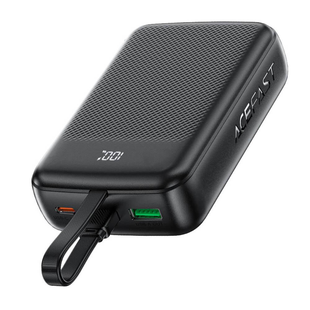 Външна батерия с вграден USB-C кабел, USB-C и USB-A портове и технология за бързо зареждане - Acefast M14 Power Bank PD 22.5W 20000 mAh with Built-in USB-C Cable (черен) | JAR Computers Външна батерия с вграден USB-C кабел, USB-C и USB-A портове и технология за бързо зареждане - Acefast M14 Power Bank PD 22.5W 20000 mAh with Built-in USB-C Cable (черен)