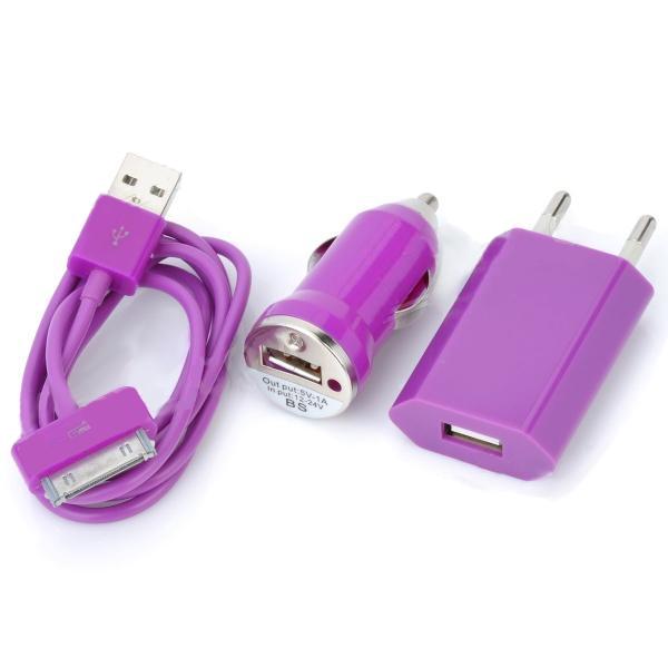 Захранване за ел. мрежа, кола и кабел за iPhone и iPod - USB Power Kit (лилав) | JAR Computers Захранване за ел. мрежа, кола и кабел за iPhone и iPod - USB Power Kit (лилав)