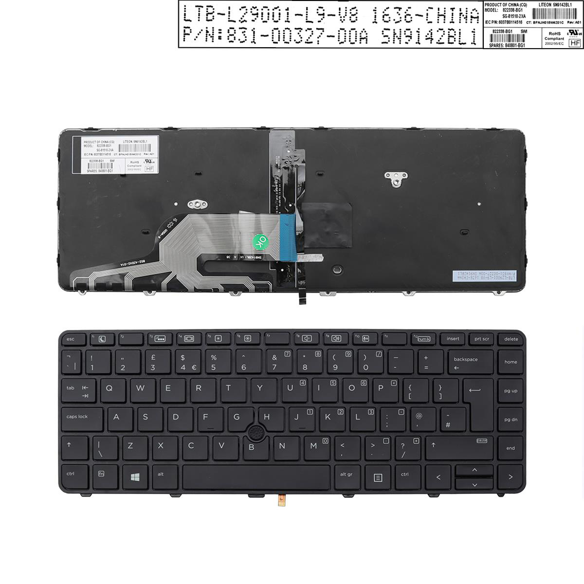Клавиатура за лаптоп HP 430 G3 430 G4 440 G3 440 G4 Черна с Черна Рамка и Подсветка С Поинтинг Стик / Black Frame Black with Backlit - Оригинална