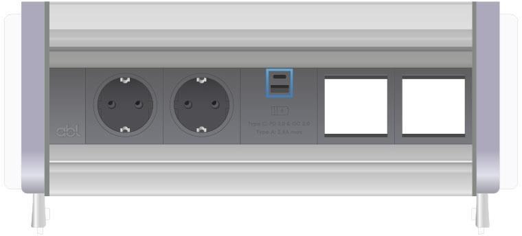 Модул Flip-S 5M с 2х Шуко, USB тип A+C и 2х празни модула, цвят Сив/Алуминий, ABL | JAR Computers Модул Flip-S 5M с 2х Шуко, USB тип A+C и 2х празни модула, цвят Сив/Алуминий, ABL