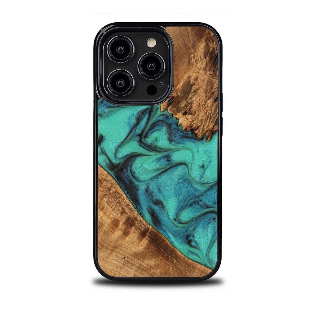 Дизайнерски хибриден (дърво+TPU) кейс за iPhone 14 Pro - Bewood Unique Turquoise Wood and Resin Case (син-кафяв) | JAR Computers Дизайнерски хибриден (дърво+TPU) кейс за iPhone 14 Pro - Bewood Unique Turquoise Wood and Resin Case (син-кафяв)
