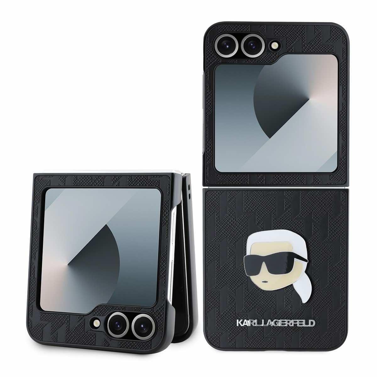 Дизайнерски кожен кейс за Samsung Galaxy Z Flip6 - Karl Lagerfeld PU Saffiano Monogram Karl Head Case (черен) | JAR Computers Дизайнерски кожен кейс за Samsung Galaxy Z Flip6 - Karl Lagerfeld PU Saffiano Monogram Karl Head Case (черен)