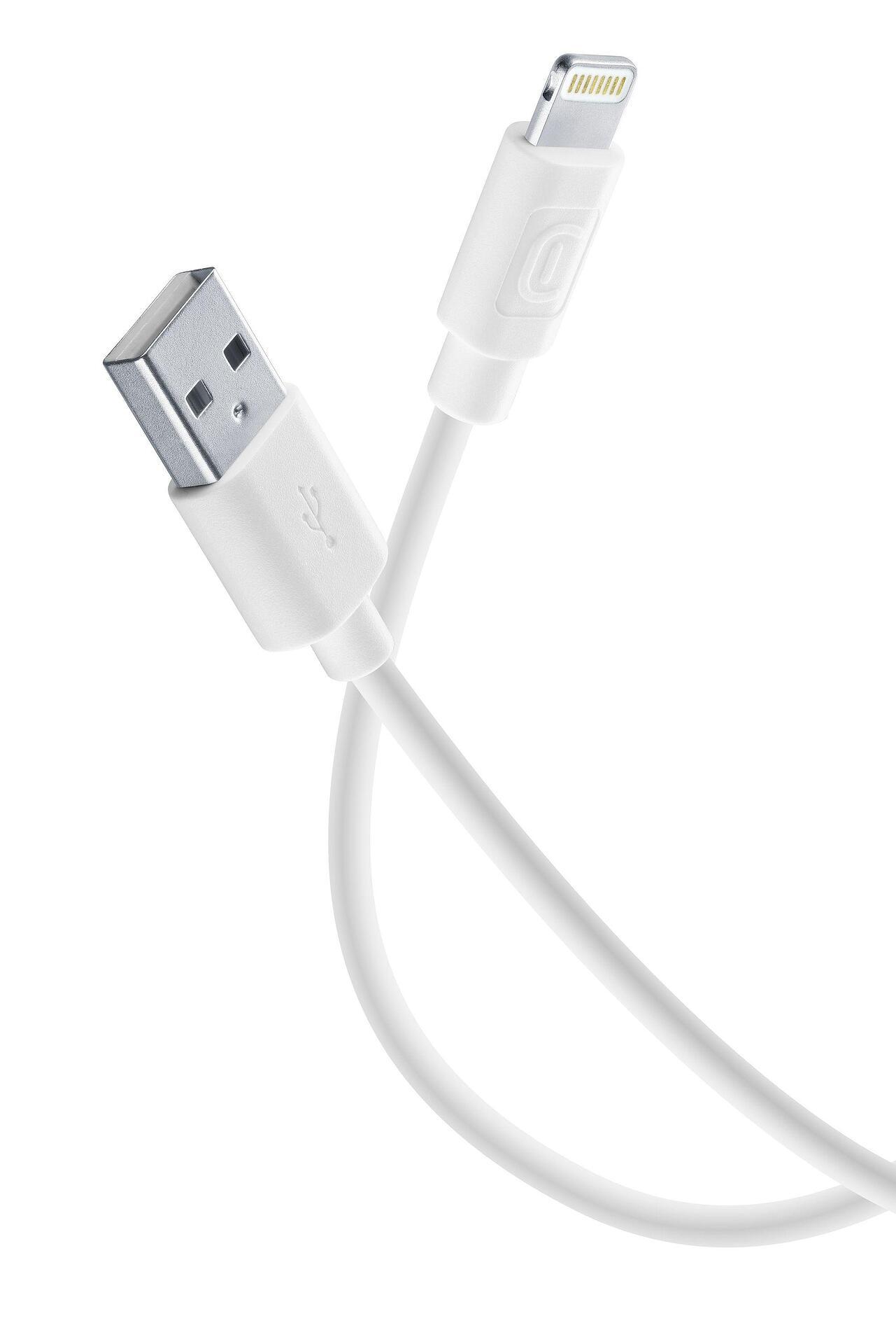 Кабел данни USB-A към Lightning MFI за iPhone бял