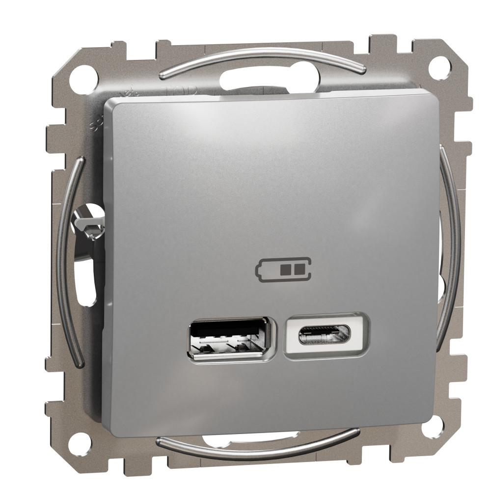 Розетка 2x USB тип A+C 2.4A 12W Алуминий - SCHNEIDER ELECTRIC Sedna Design SDD113402 | JAR Computers Розетка 2x USB тип A+C 2.4A 12W Алуминий - SCHNEIDER ELECTRIC Sedna Design SDD113402