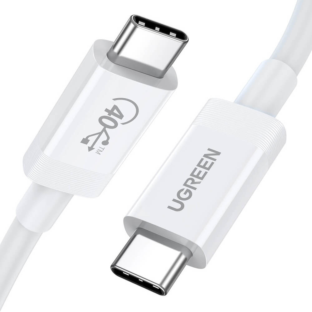 Ugreen USB4 USB-C to USB-C Cable, 8K, 100W, 40Gbps - USB4 кабел за устройства с USB-C порт (80 см) (бял)