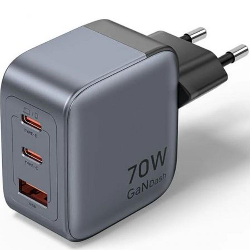 VENTION 3-Port USB (C+C+A) GaN Charger (70W/70W/22.5W) EU-Plug Gray (FEXH0-EU) (VENFEXH0-EU) | JAR Computers VENTION 3-Port USB (C+C+A) GaN Charger (70W/70W/22.5W) EU-Plug Gray (FEXH0-EU) (VENFEXH0-EU)