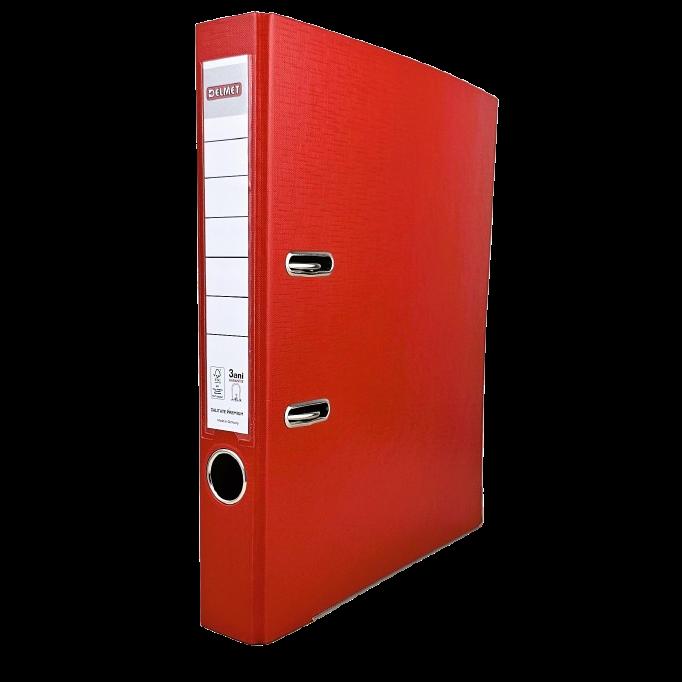 Класьор DELMET, РР, A4, 50 мм, метален кант, сменяем етикет, червен | JAR Computers Класьор DELMET, РР, A4, 50 мм, метален кант, сменяем етикет, червен