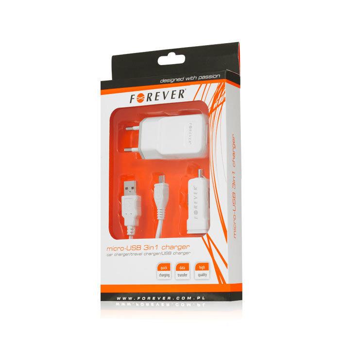 Зарядно 3в1 - 220V+12V с microUSB кабел, бяло | JAR Computers Зарядно 3в1 - 220V+12V с microUSB кабел, бяло
