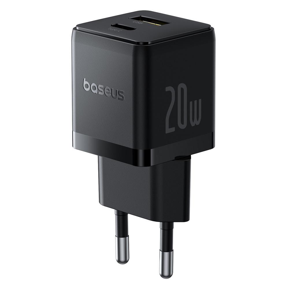 Захранване за ел. мрежа с USB-A и USB-C изходи и технология за бързо зареждане - Baseus Palm Dual Fast Wall Charger 20W (P10111608113-00) (черен) | JAR Computers Захранване за ел. мрежа с USB-A и USB-C изходи и технология за бързо зареждане - Baseus Palm Dual Fast Wall Charger 20W (P10111608113-00) (черен)