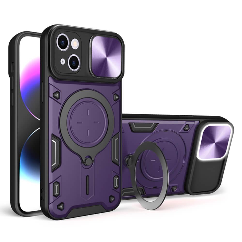 Хибриден удароустойчив кейс с вградена поставка за iPhone 15 (лилав) - Techsuit CamGuard Pro Case | JAR Computers Хибриден удароустойчив кейс с вградена поставка за iPhone 15 (лилав) - Techsuit CamGuard Pro Case