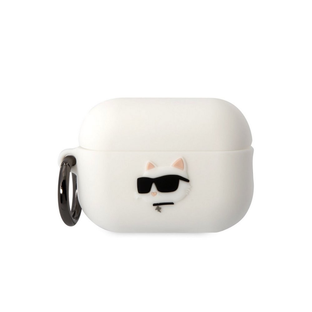 Karl Lagerfeld AirPods Pro 2 3D Logo NFT Choupette Head Silicone Case - силиконов калъф с карабинер за Apple AirPods Pro 2 (бял)
