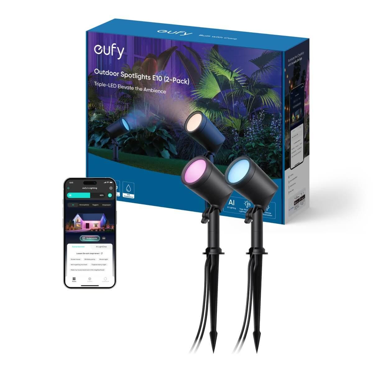 Система за безжично управляемо външно осветление за дома - Anker Eufy Outdoor Spotlights E10 (черен) | JAR Computers Система за безжично управляемо външно осветление за дома - Anker Eufy Outdoor Spotlights E10 (черен)