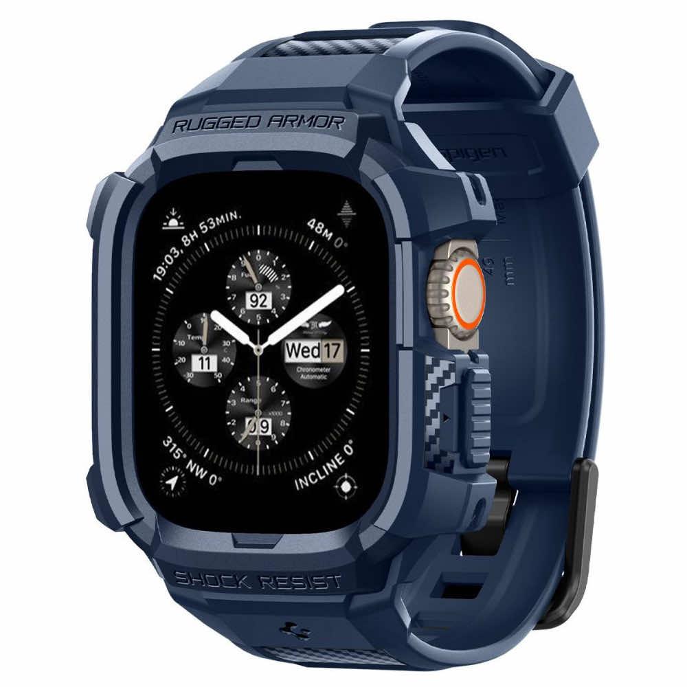 Удароустойчив TPU кейс с вградена каишка за Apple Watch Ultra, Ultra 2 49мм - Spigen Rugged Armor Case Pro (тъмносин) | JAR Computers Удароустойчив TPU кейс с вградена каишка за Apple Watch Ultra, Ultra 2 49мм - Spigen Rugged Armor Case Pro (тъмносин)