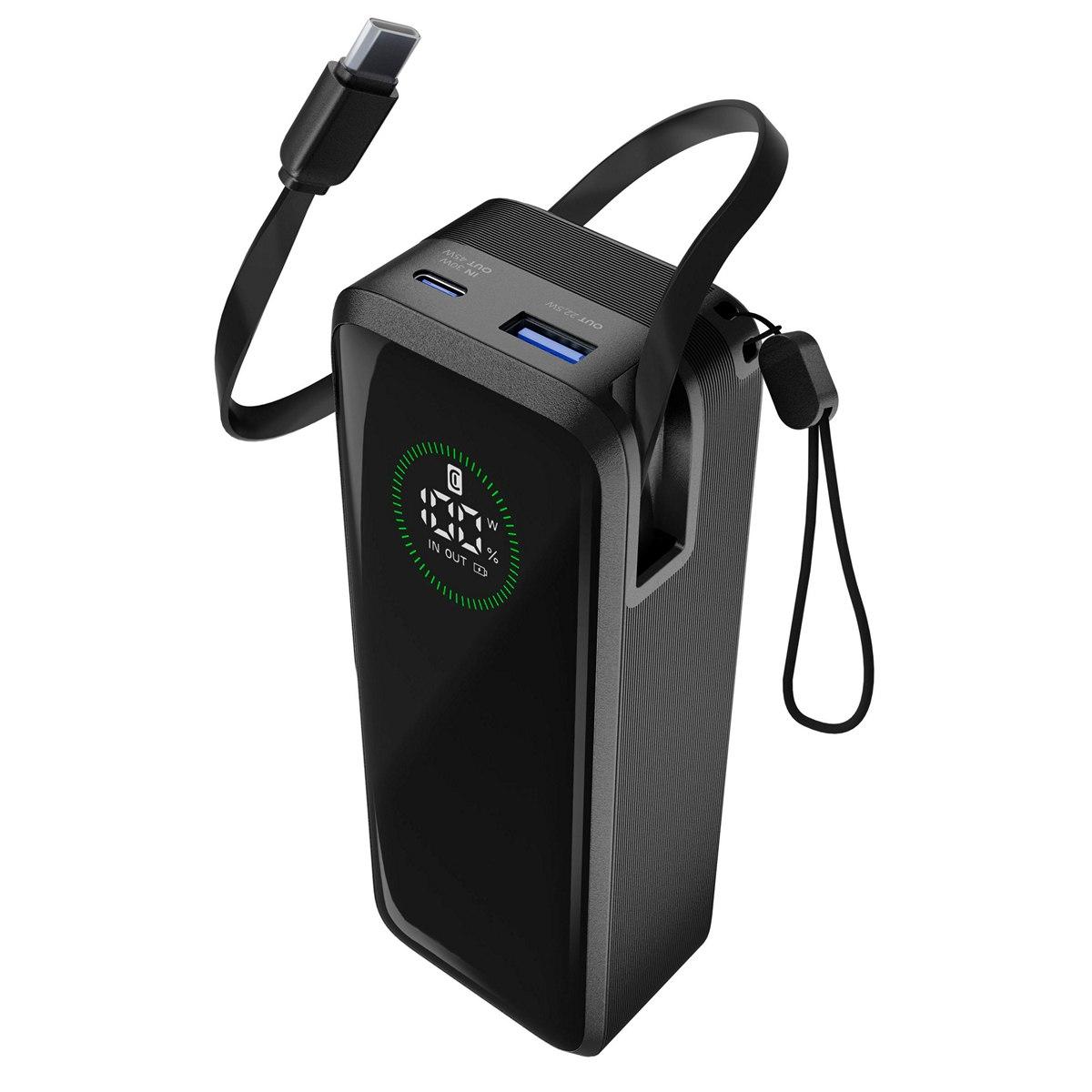 Външна батерия ROLLER 20000 mAh 65W, ролетен кабел, LED дисплей