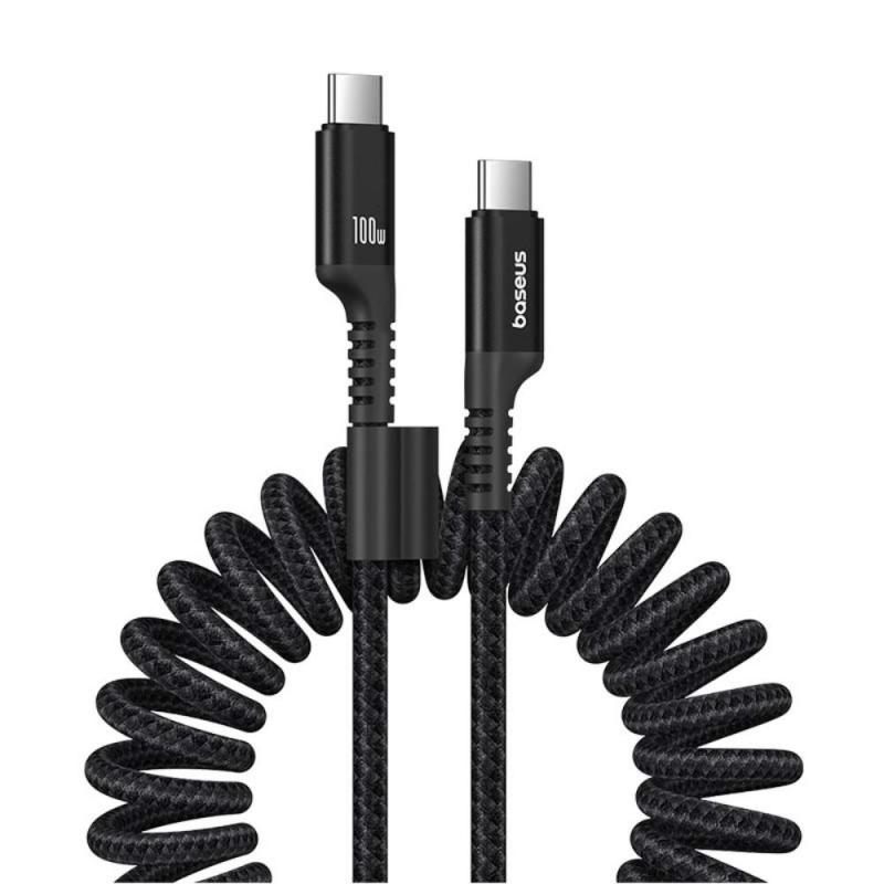 Здрав кабел с въжена оплетка за бързо зареждане за устройства с USB-C порт - Baseus Fish Eye Spring USB-C to USB-C Cable 100W (P10320203111-00) (100 см) (черен) | JAR Computers Здрав кабел с въжена оплетка за бързо зареждане за устройства с USB-C порт - Baseus Fish Eye Spring USB-C to USB-C Cable 100W (P10320203111-00) (100 см) (черен)